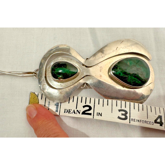 Modernist Sterling Silver Pendant Large 4" Hinged Green Eilat? Cabochon 62 Gr - Picture 5 of 16